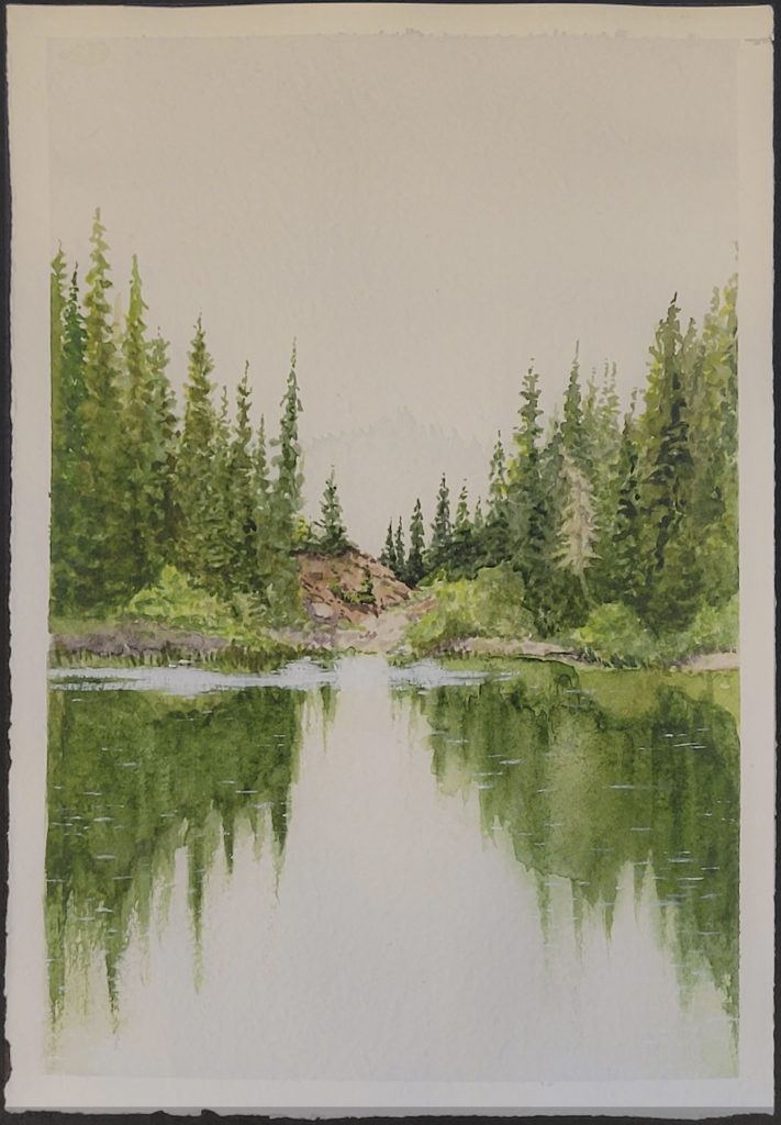akvarelli, järvimaisema