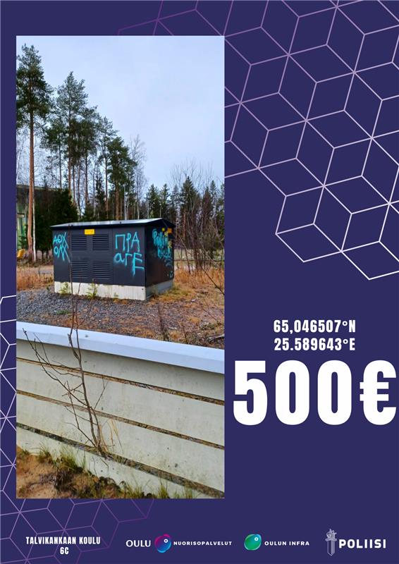 Sotkettu sähkökaappi ja sen arvioitu korjaushinta 500 euroa
